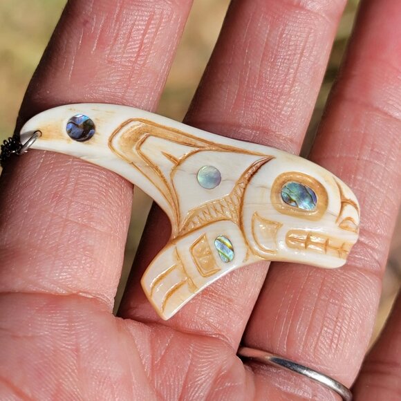 Native American Patty Fawn Cherokee carved ivory orca brother print shaman sharm - Picture 8 of 16